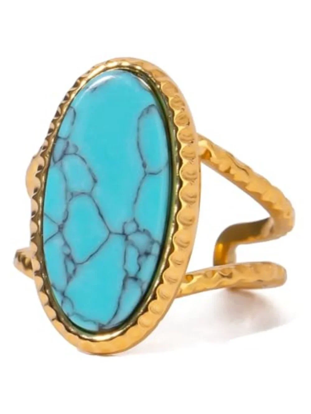 Boho Gold-Plated Stainless Steel Turquoise Style Chunky Open Rings